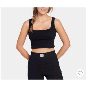 Jockey Womens Black Ribbed Crop Tank Top L